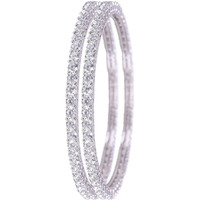 Ratnavali Jewels Beautiful CZ/AD American Diamond Studded Silver White Plated Traditional Round Solitaire Bangles Set for Women RV3152W-2.8