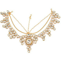 Handicraft Kottage Latest Hair Jewelry Traditional Gold Pearl Stylish Chain Mathapatti Maang Tikka Jewellery (Style15)