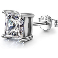 HIGHSPARK 925 Silver Mens Square Solitaire Stud Earring | 92.5 Sterling Silver and Diamond like Brilliance Sparkling Zirconia | Single Stud for Men | Lovely Gift - Silver 5mm