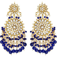 Peora Gold Plated Kundan Pearl Blue Chandbali Long Dangle Earrings for Women
