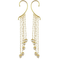 Shining Diva Gold Plated Pearl Stylish Fancy Ear Cuffs Traditional Earrings for Women & Girls (White) (rr6814ec)