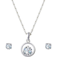 JFL - Jewellery for Less Western Fashion Silver Whitegold Plated Cubic Zircon Center Heart Solitaire Pendant with Chain for Women and Girls.,Valentine