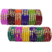 ZULKA Glass with Zircon Gemstone Or Beads Studded worked Glossy Finished Kada Set For Women and Girls, (MultiColour_2.2 Inches), Pack Of 48 Kada Set