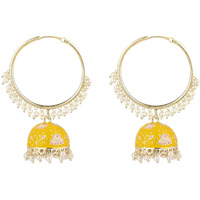I Jewels 18K Gold Plated Traditional Handcrafted Meenakari work Jhumki Earrings for Women/Girls (Yellow)