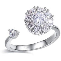 HighSpark 925 Silver Solitaire Rings for Women | Adjustable Contemporary Style | 92.5 Sterling Silver & Diamond Like Brilliance Sparkling Zirconia | Lovely Gift - Flower