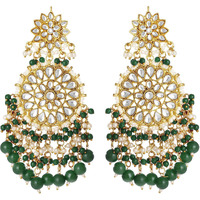 Peora Traditional Gold-Plated Brass & Kundan Dangle Earrings For Women & Girls, Green
