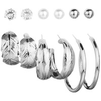Shining Diva Fashion Latest Stylish Combo Design 6 Pairs Metal Earrings for Women and Girls (13100er), (Silver)