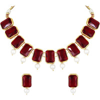 Peora Traditional Jewellery Maroon Crystal Pearl Necklace Earring Jewellery Set for Women Girls Wedding