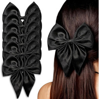 Diversa Korean Stylish Large Colorful Satin Bows Ribbon Hair Clips for Women and Girls, Black, (Pack of 6)