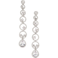 ZENEME Rhodium-Plated American Diamond studded Circular Shaped Drop Earrings For Women & Girls