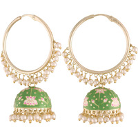 I Jewels 18K Gold Plated Traditional Handcrafted Enamelled Jhumki Hoop Earrings for Women/Girls (E2915Min)