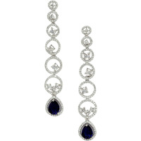 ZENEME Rhodium-Plated American Diamond studded Circular Shaped Drop Earrings For Women & Girls