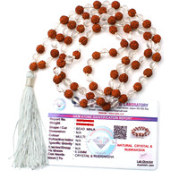 Remedywala Certified Natural Crystal Rudraksha Crystal. mala Natural Crystal Stone 6 mm 108 Beads Jap Mala for Meditation, Pooja, Chanting, Wearing/Rudraksha Crystal. mala 108 beads original