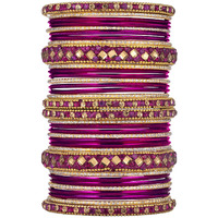 Peora Gold Plated Rani Pink Diamond Metal Chuda Chura Bangle Set Indian Traditional Bridal Wedding Fashion Jewellery for Women Girls (Size - 2.6)