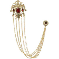 Adorn 5 Layers Floral Chain Brooch with Glittering Maroon Rhinestone Sherwani/Kurta Brooch fro Mens (B1940M)