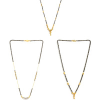ZENEME Sparkling Gold Plated Wedding Jewellery American Diamond Solitaire Mangalsutra Tanmaniya Combo For Women (Combo 10)