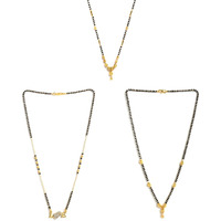 ZENEME Sparkling Gold Plated Wedding Jewellery American Diamond Solitaire Mangalsutra Tanmaniya Combo For Women (Combo 08)