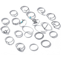 Shining Diva Fashion Latest Stylish Metal Boho Midi Finger Rings for Women and Girls - Set of 20 (D12988r), Silver