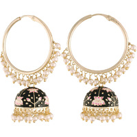 I Jewels 18K Gold Plated Traditional Handcrafted Enamelled Jhumki Earrings for Women/Girls (E2915B)