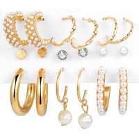 Shining Diva Fashion Latest Stylish Combo Design 9 Pairs Metal Earrings for Women and Girls (12906er), Golden, 1