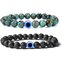 Young & Forever Gift Valentine Gift Evil Eye Bracelet For Men Beaded Bracelets Diffuser Lava & African Turquoise Beads Bracelet For Women Long Distance Relationships Gift Couples Bracelets Set Of 2