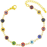 Young & Forever Gift Eye-Catchy 18k Gold Plated Multicolor Rainbow Evil Eye Gold Plated Kabbalah Bracelet for Women and Girls