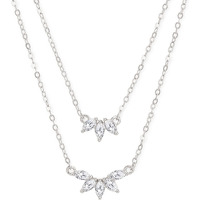 MINUTIAE Double Layered Chain Necklace With Flower Cut Diamond Pendant With Austrian Cubic Zirconia For Women And Girls With Extendable Chain (Silver)