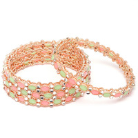 ZENEME Rose Gold-Plated Lime Green & White Oval Shaped AD studded Handcrafted Bangles Set for Girls and Women (Set Of 4) (2.8) (Style_02, 2.6 Inches)