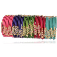 NMII Glass with Zircon Gemstone and Beads Studded Glossy Finished Bangles Set for Women and Girls,(Multicolour-G387_2.8 Inches) Pack Of 40 Bangle Set