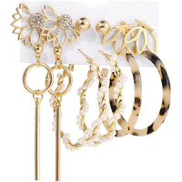 Shining Diva Fashion Latest Stylish Combo Design 6 Pairs Metal Earrings for Women and Girls (12758er), Golden, 1