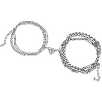 Fashion Frill Silver Couple Bracelet Magnetic Silver Plated Heart Bracelets Romantic Love Couples Friendship Promise 2 In 1 Wrist Band Link Chain Bracelet For Men Girls