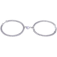 Fashion Frill Silver Couple Bracelet Magnetic Silver Plated Heart Bracelets Love Couples Friendship Promise 2 In 1 Wrist Band Link Chain Bracelet For Men Girls (Modern)