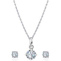 JFL - Jewellery for Less Fashion Silver Plated Solitaire Modern Cz American Diamond Pendant Set for Women.,Valentine