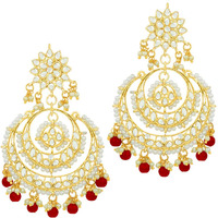 I Jewels 18K Gold Plated Alloy Kundan Stones Earrings For Women, Red