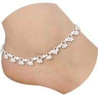 AanyaCentric Indian Traditional Ethnic White Metal Anklet Pair Silver Bracelet For Women Payal Girls Kolusu Anklets Stylish Oxidised