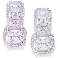 Priyaasi Geometric Design American Diamond Earrings for Women | Stylish Drop Look | Silver-Plated Earrings for Girls | Ethnic Wear | Gift for Women & Girls
