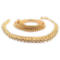 SUKRA GOLD Thin Size Gold Plated & Brass Stylish Kolusu Ghungroo Golden Anklets for Women (Gold)