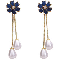 Ratnavali Jewels Fashion Jewellery Blue Gold Plated brass Sparkling Pearl Red Dangle and Drop Earrings Top for Women RV2966B-6