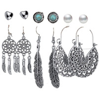 Shining Diva Fashion Latest Stylish Combo Design 6 Pairs Metal Earrings for Women and Girls (12776er), Oxidised Silver, 1