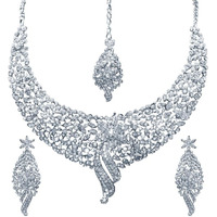Sukkhi Sleek Rhodium plated AD Stone Necklace Set for Women