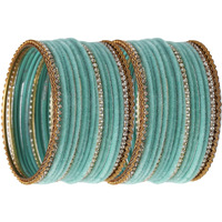 ZENEME Gold-Plated Matte Finish Velvet White American Diamonds Studded Bangles Set Of 36 For Girls and Women (2.6) (Turquoise Blue, 2.4)