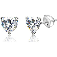 HIGHSPARK 925 SIlver Heart Solitaire Screwback Stud Earrings | 92.5 Sterling Silver & Heart Brilliant Cubic Zirconia Tops for Men Women Boys & Girls | Silver 5mm