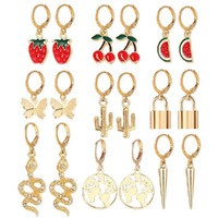 Shining Diva Fashion Latest Stylish Combo Design 9 Pairs Metal Earrings for Women and Girls (12976er), Golden, 1