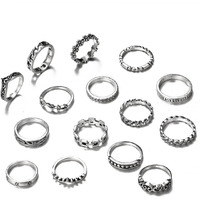 Shining Diva Fashion Latest Stylish Metal Boho Midi Finger Rings for Women and Girls - Set of 15 (E12981r), Silver
