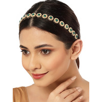 Karatcart Gold Plated Green Sun Flower Design Kundan Metal Hairband for Women - Green