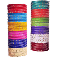 NMII Non-Precious Metal with Base Metal and Spread with Zari Glossy Finished Bangle set For Women and Girls, (Multicolour-Design-1 2.4_Inches), Pack Of 144 Bangles