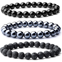 Hot And Bold Natural Reiki Feng Shui Triple Protection Gem Stone Crystal Beads Combo Multi Layered Bracelets. Unisex.