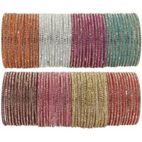 NMII Glass with Zircon Gemstone Studdded Glossy Finished Traditional Bangle Set For Women and Girls, (G103_Combo-B_2.2 Inches), Pack Of 96 Bangle Set