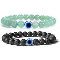 Young & Forever Gift Valentine Gift For Girlfriend Boyfriend Evil Eye Bracelet For Unisex Adult Beaded Bracelets Diffuser Lava & Green Aventurine Beads Bracelet For Women Couples Bracelets Set Of 2