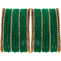 ZENEME Gold-Plated Matte Finish Velvet White American Diamonds Studded Bangles Set Of 36 For Girls and Women (2.6) (Green, 2.4)